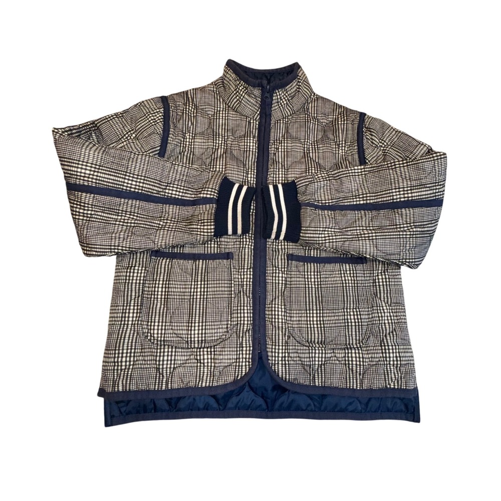 Free Assembly Kids Quilted Plaid Bomber Jacket Navy Blue White Size L 10/12
